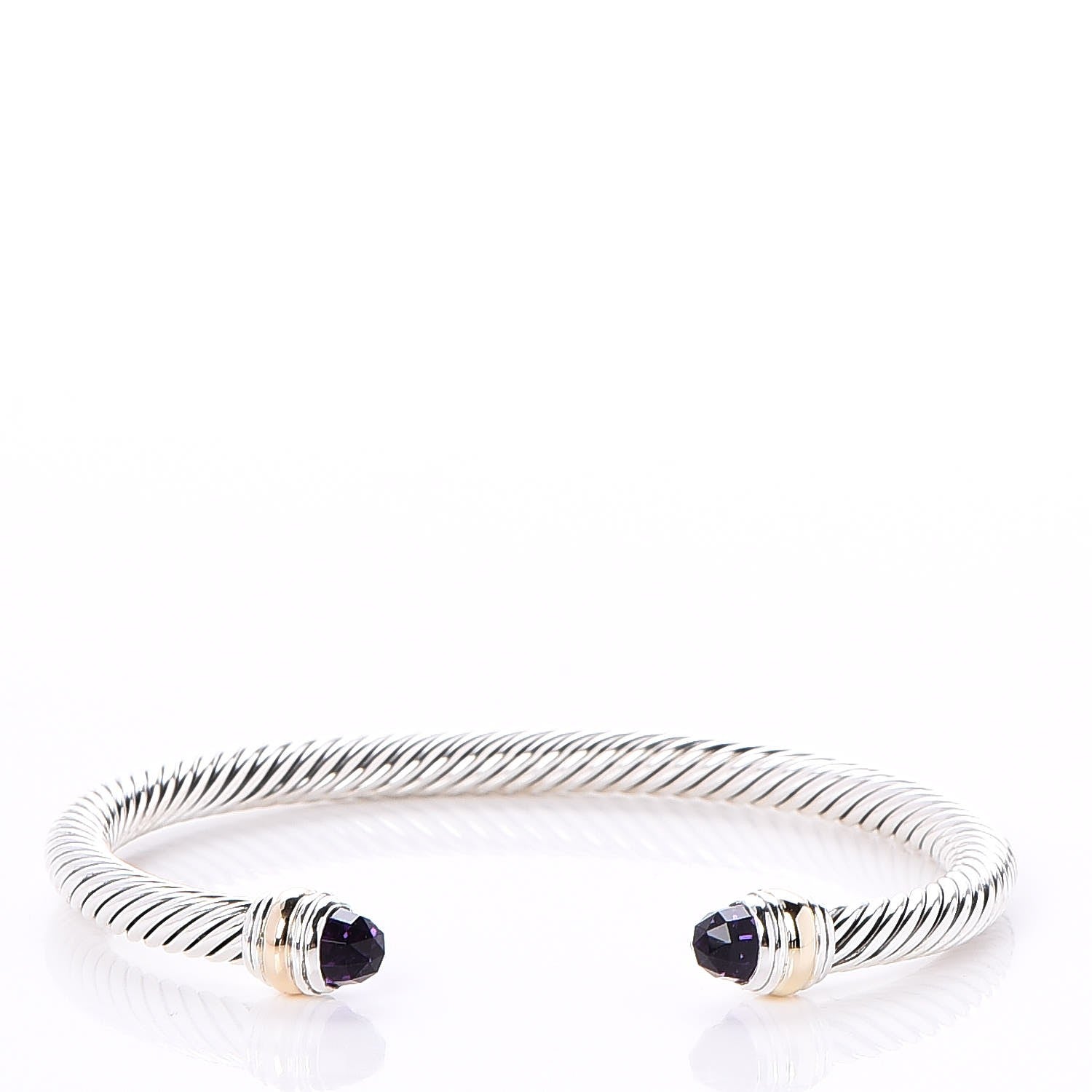 David Yurman Sterling Silver 14K Yellow Gold Amethyst 5mm Cable Classics Bracelet 1 of 5