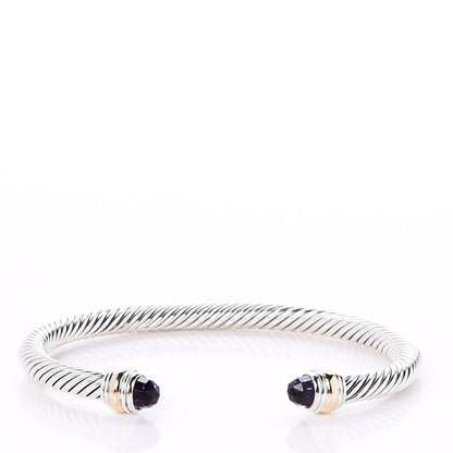David Yurman Sterling Silver 14K Yellow Gold Amethyst 5mm Cable Classics Bracelet 1 of 5