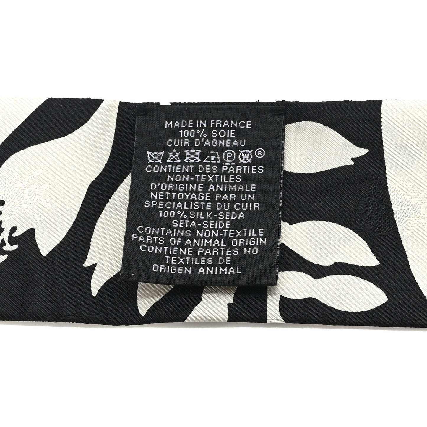 Silk Calfskin Bouquet Final Fringed Twilly Creme Black