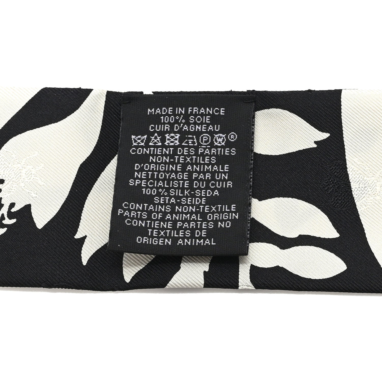 Hermes Silk Calfskin Bouquet Final Fringed Twilly Creme Black 3 of 3