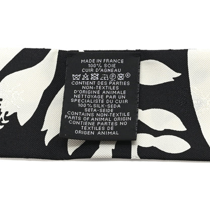 Hermes Silk Calfskin Bouquet Final Fringed Twilly Creme Black 3 of 3