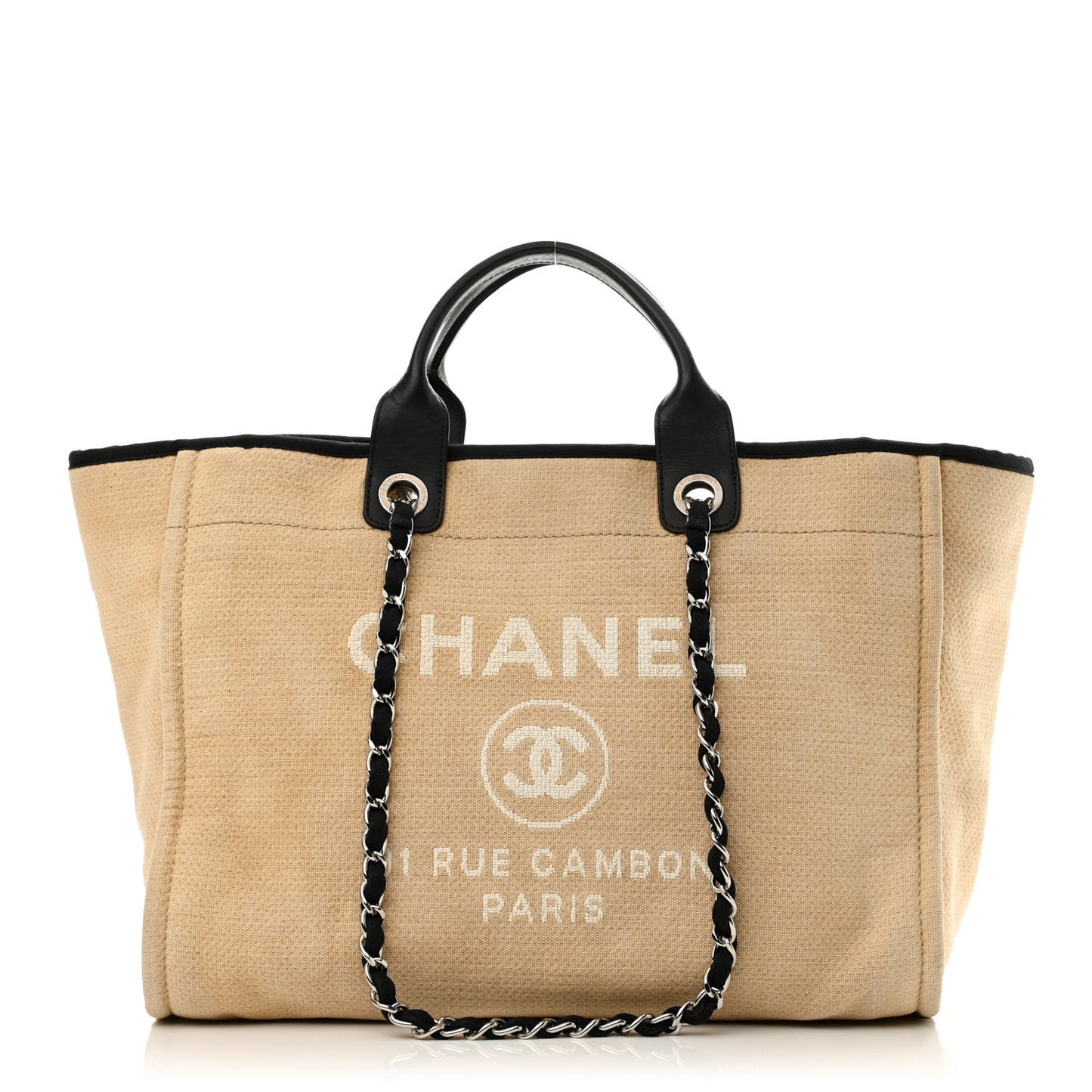 Canvas Medium Deauville Tote Beige Black
