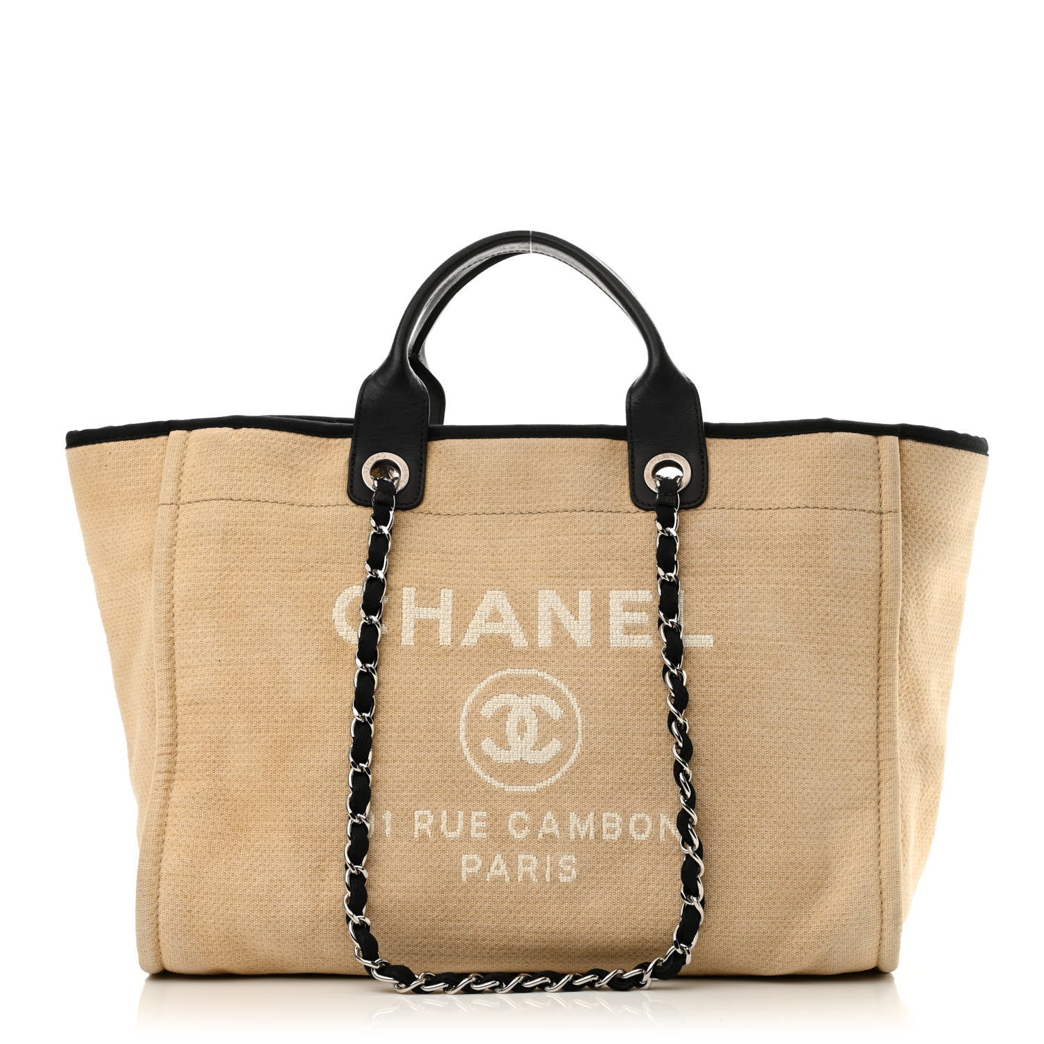 Chanel Canvas Medium Deauville Tote Beige Black 1 of 9