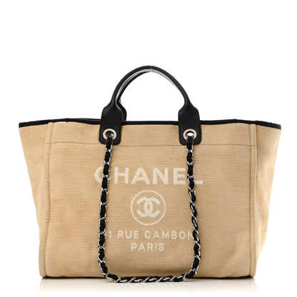 Chanel Canvas Medium Deauville Tote Beige Black 1 of 9