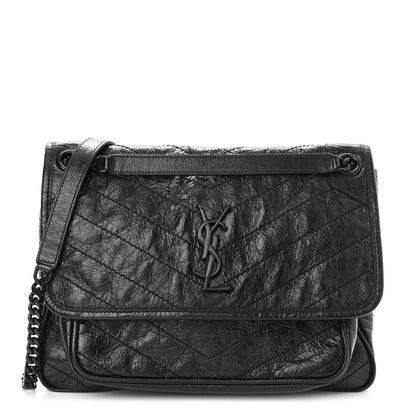 Saint Laurent Crinkled Calfskin Matelasse Monogram Medium Niki Chain Satchel Black 1 of 9