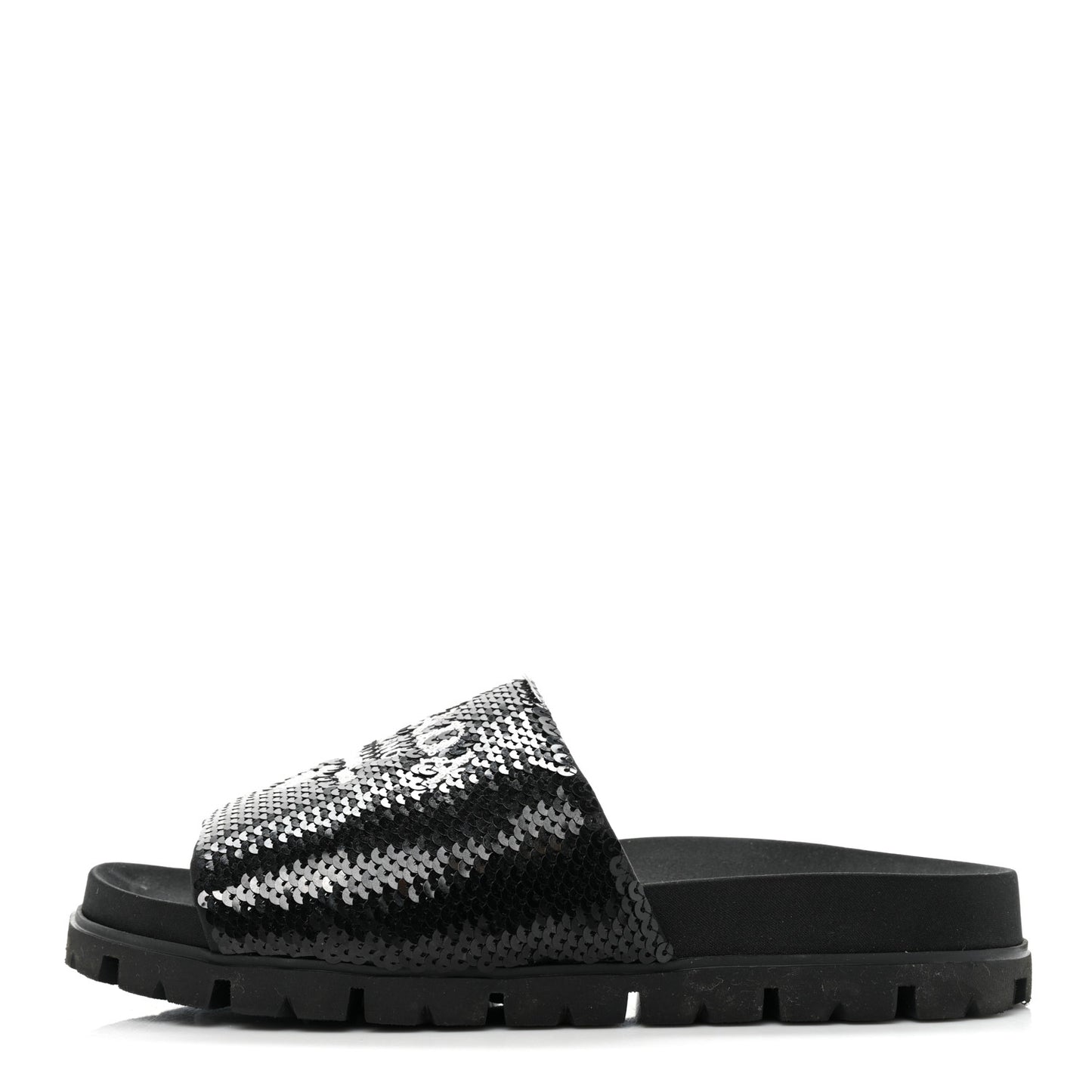 Paillettes Sequin Logo Slide Sandals 36 Black