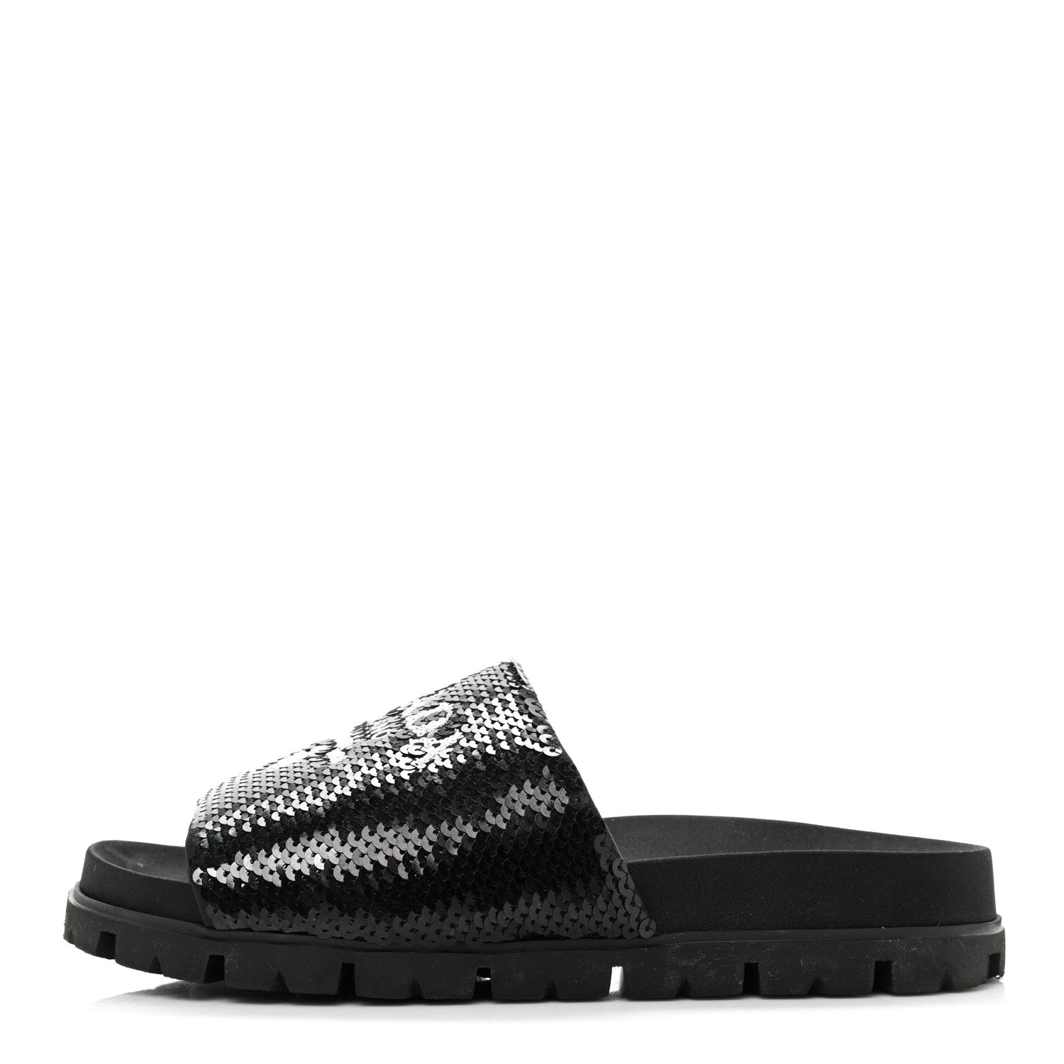 Prada Paillettes Sequin Logo Slide Sandals 36 Black 1 of 12