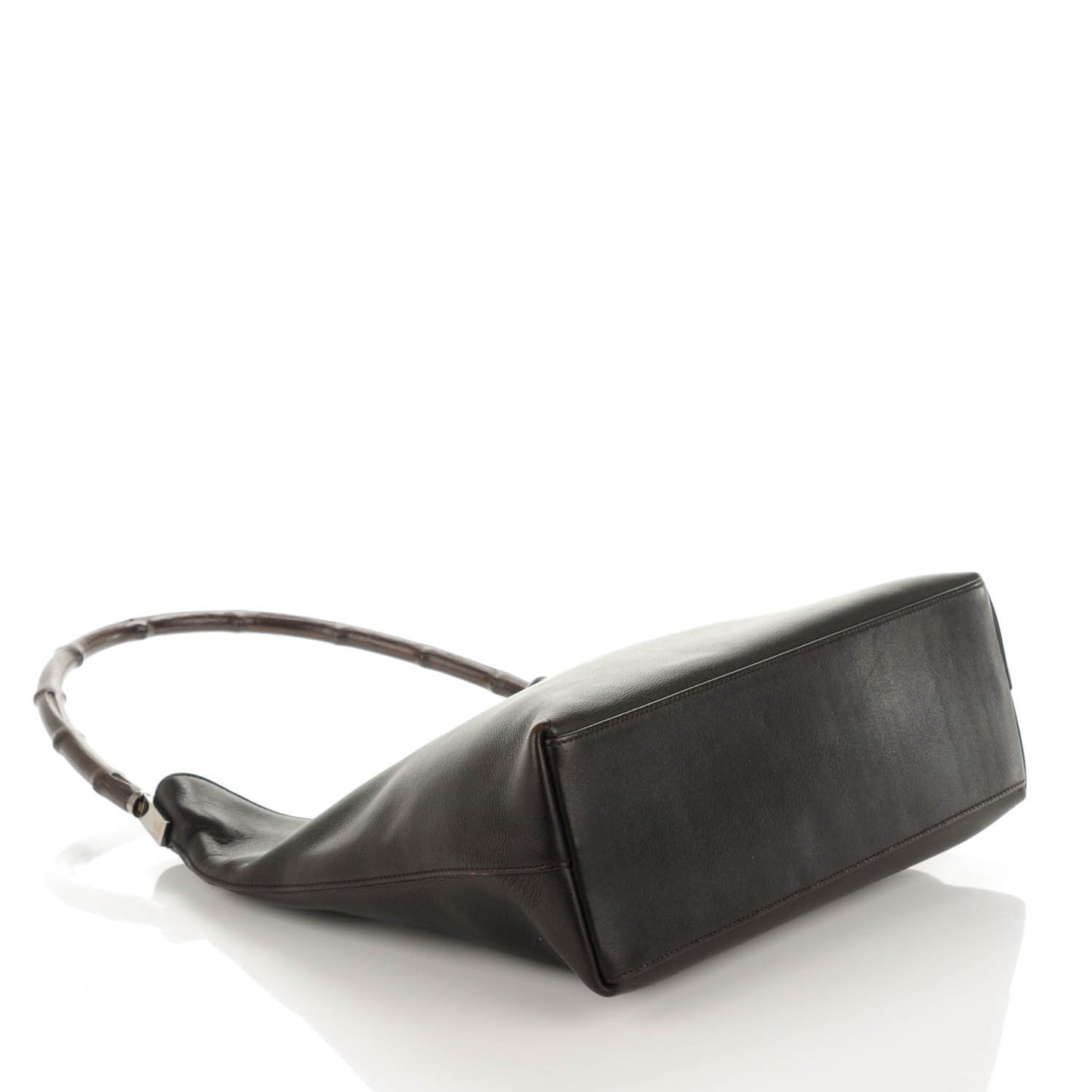 Calfskin Bamboo Shoulder Bag Dark Brown
