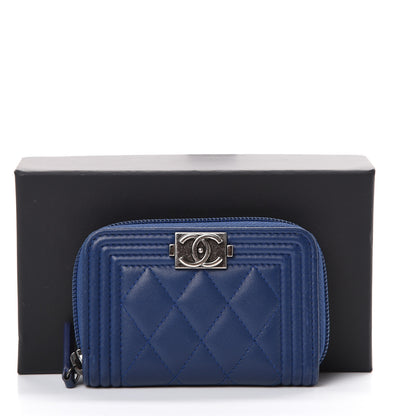 Chanel Lambskin Quilted Boy Zip Around Coin Purse Wallet Blue 10 of 10