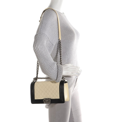 Chanel Lambskin Quilted Medium Boy Flap Black Beige 2 of 8