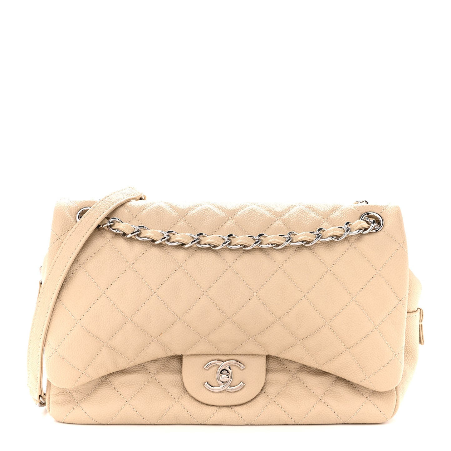 Caviar Quilted Jumbo Easy Flap Beige