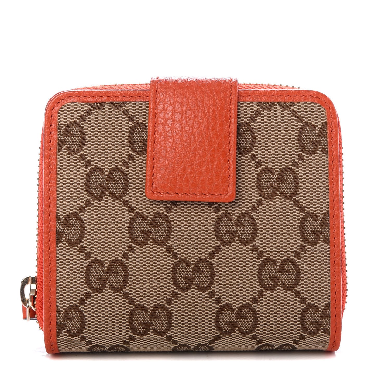 Monogram Dollar Calfskin Zip Around French Flap Wallet Beige Ebony Sun Orange