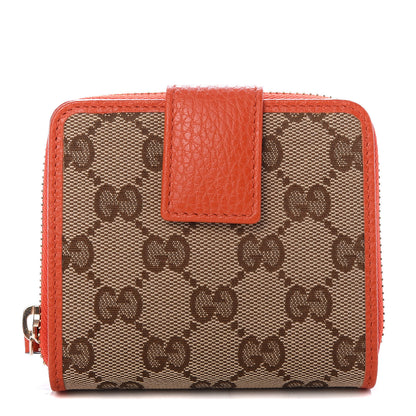 Gucci Monogram Dollar Calfskin Zip Around French Flap Wallet Beige Ebony Sun Orange 1 of 15