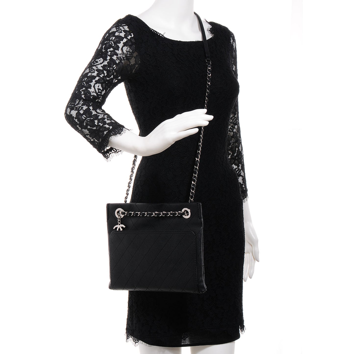 Grained Calfskin CC Pocket Flat Cross Body Bag Black