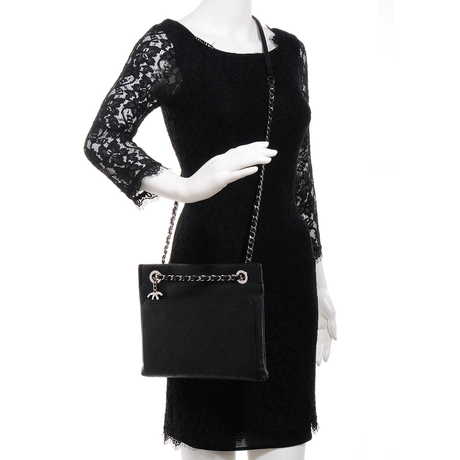 Chanel Grained Calfskin CC Pocket Flat Cross Body Bag Black 2 of 7