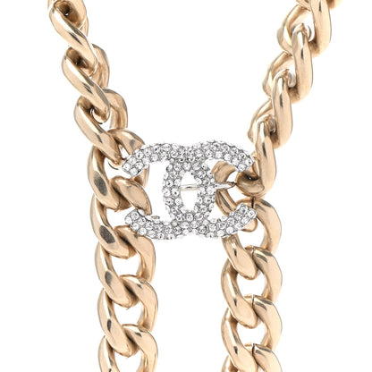 Chanel Chain Link Crystal CC Dog Tag Charm Necklace Gold 4 of 7