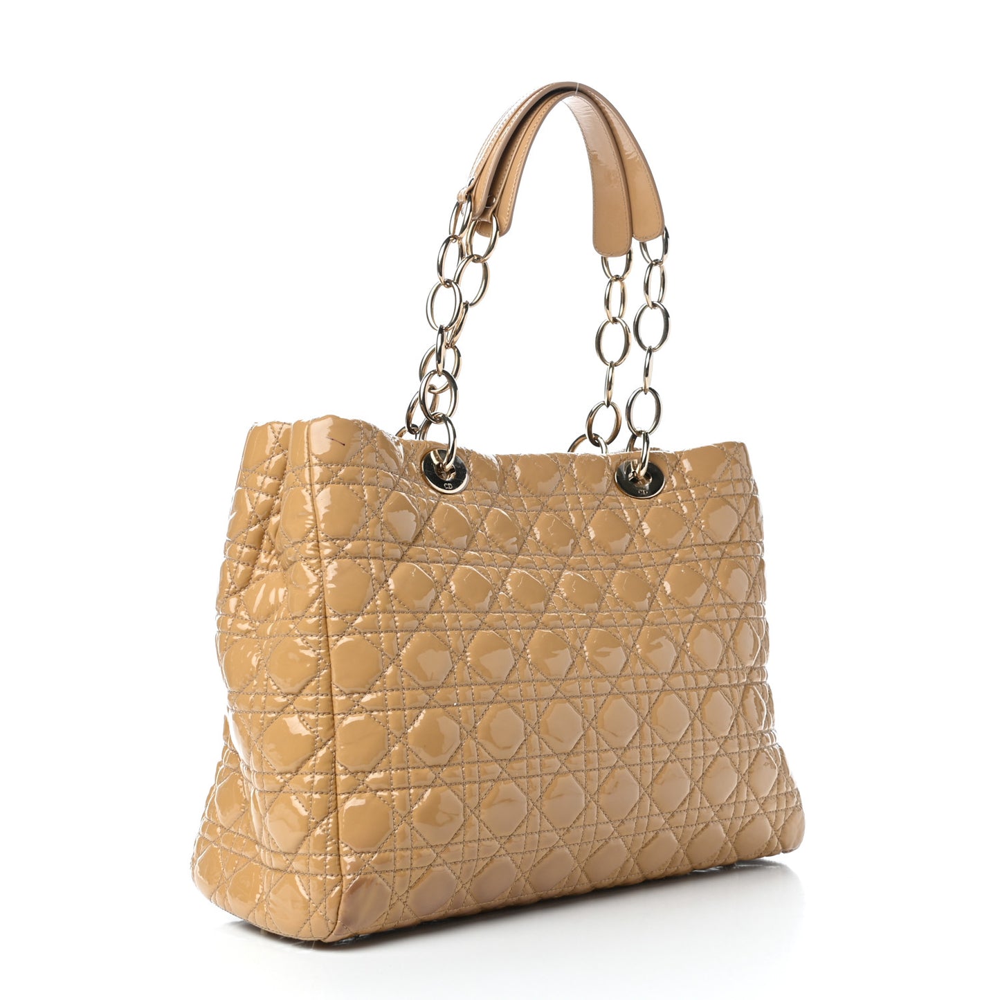 Patent Cannage Large Dior Soft Shopping Tote Beige