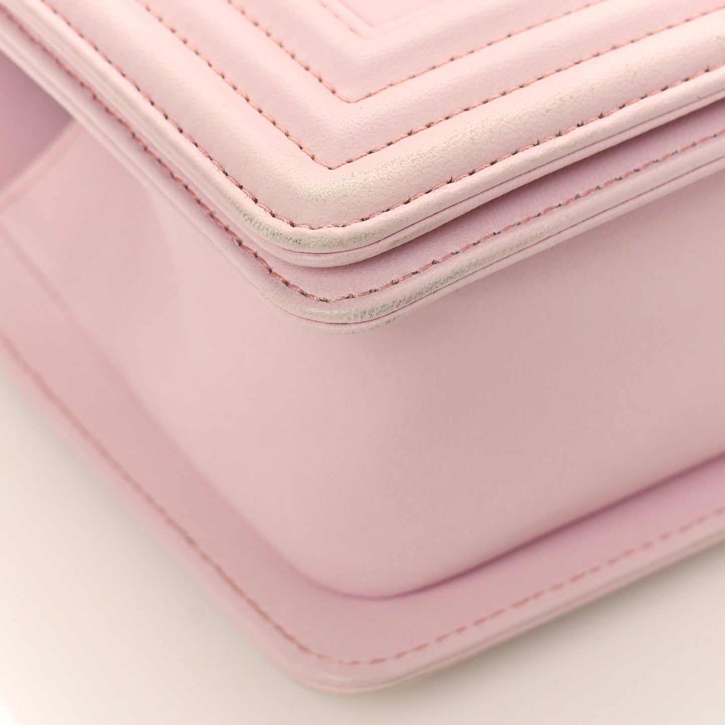Lambskin Iridescent PVC Chevron Quilted Small Boy Flap Light Pink Silver