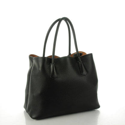 Prada Vitello Daino Medium Double Tote Black Cuoio 3 of 7