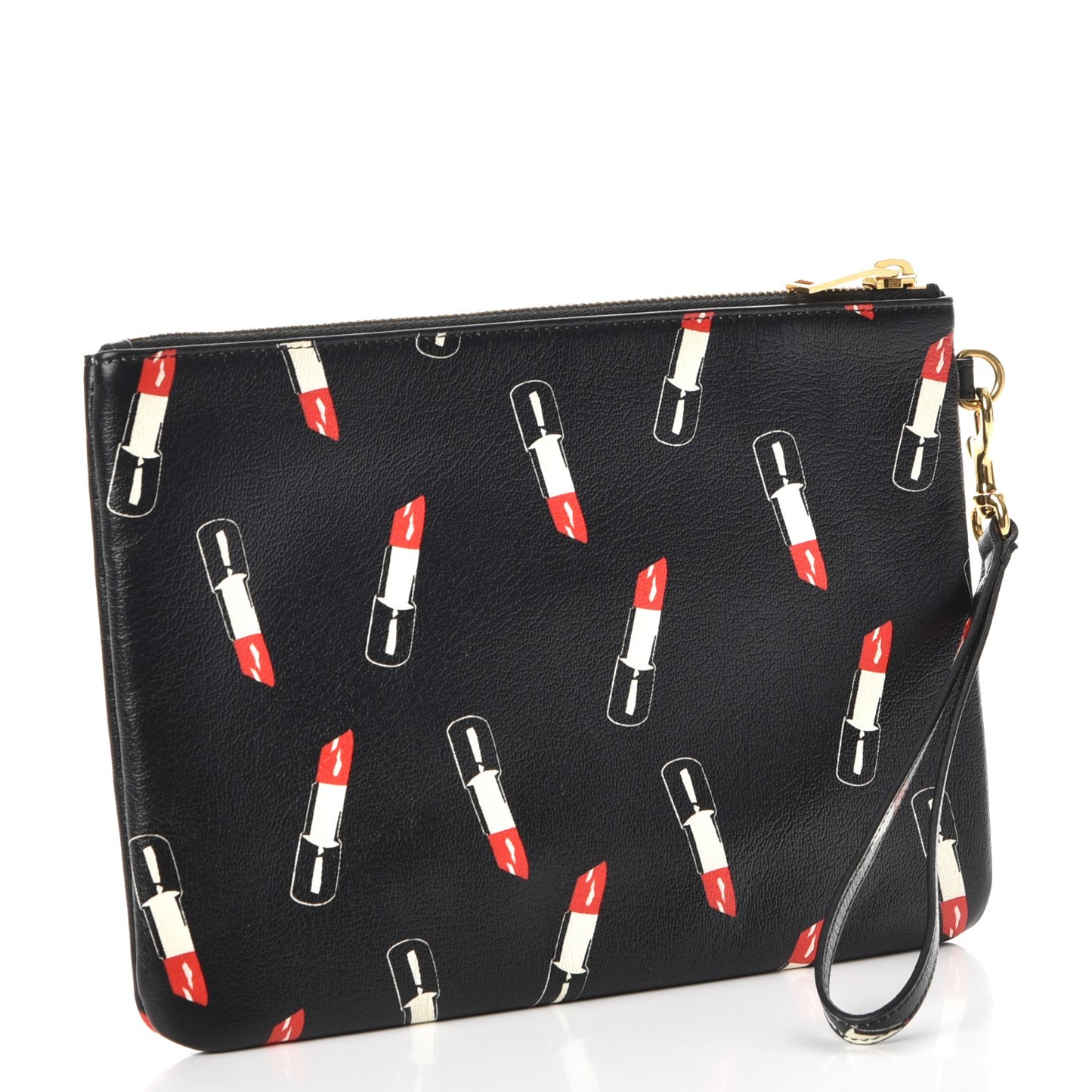 Calfskin Lipstick Print Monogram Pouch Black
