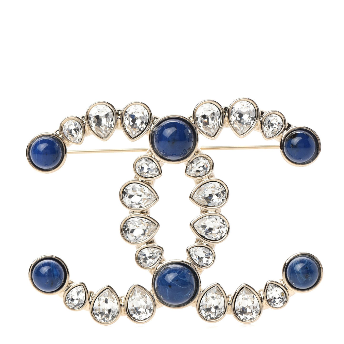 Strass Crystal CC Brooch Gold Blue