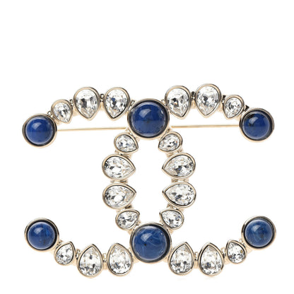 Chanel Strass Crystal CC Brooch Gold Blue 1 of 5