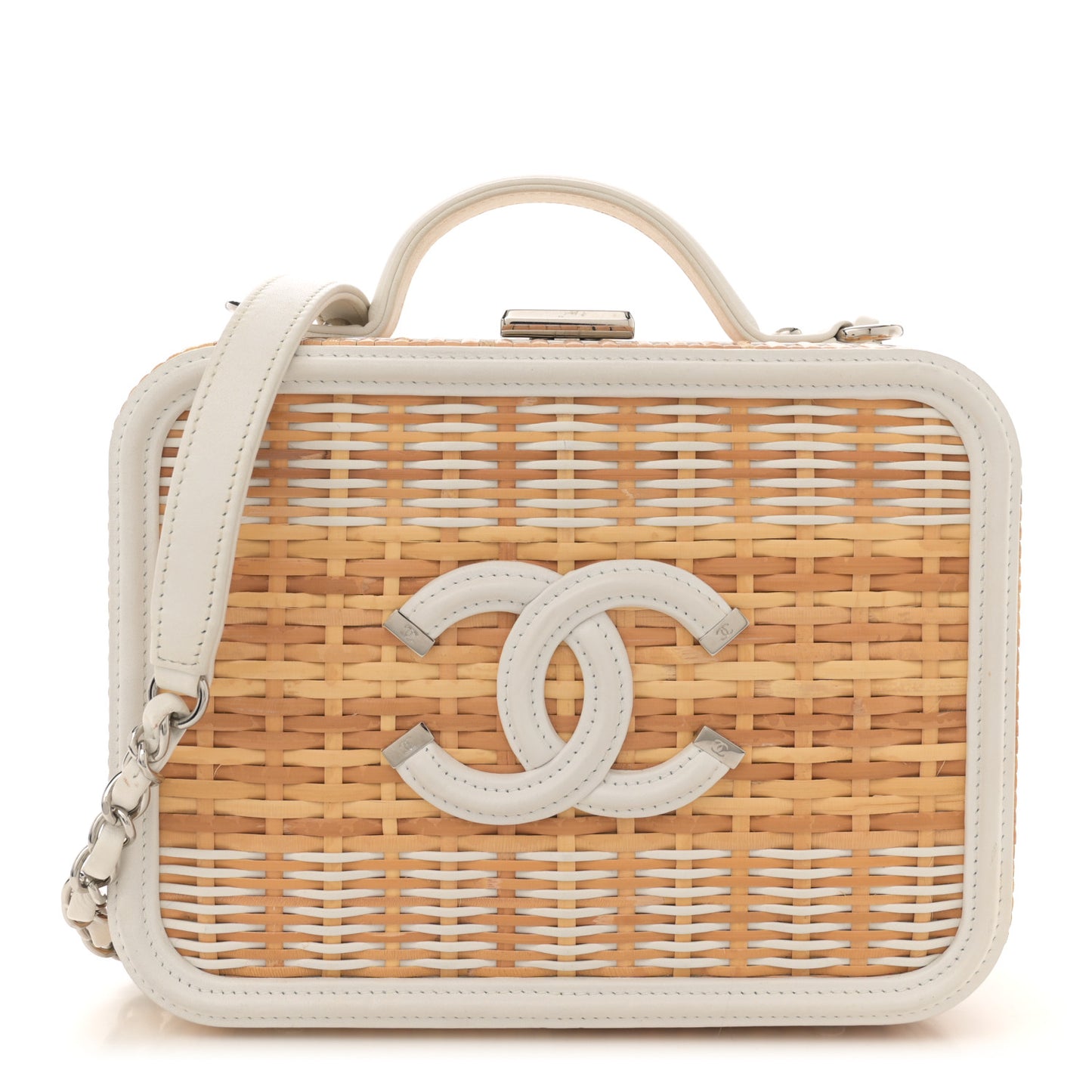 Raffia Calfskin CC Filigree Vanity Case White