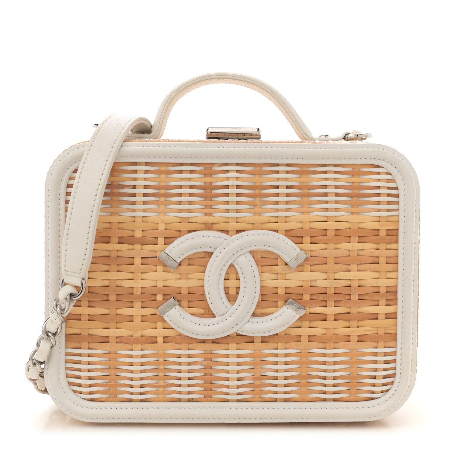 Chanel Raffia Calfskin CC Filigree Vanity Case White 1 of 13