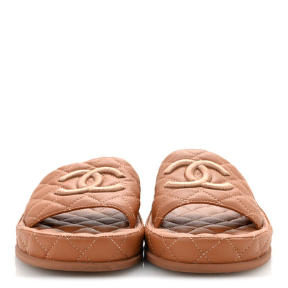 Chanel Lambskin Quilted CC Mules Sandals 39 Brown 3 of 10