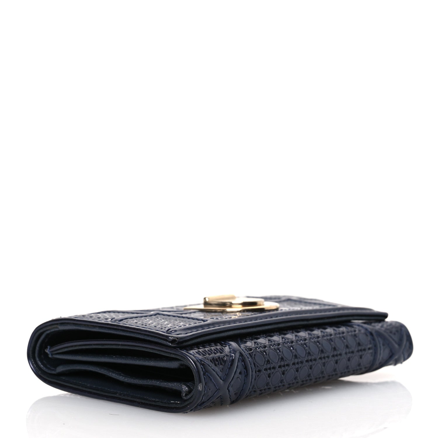 Christian Dior Metallic Patent Micro-Cannage Diorama Elancee Wallet Dark Blue 4 of 16