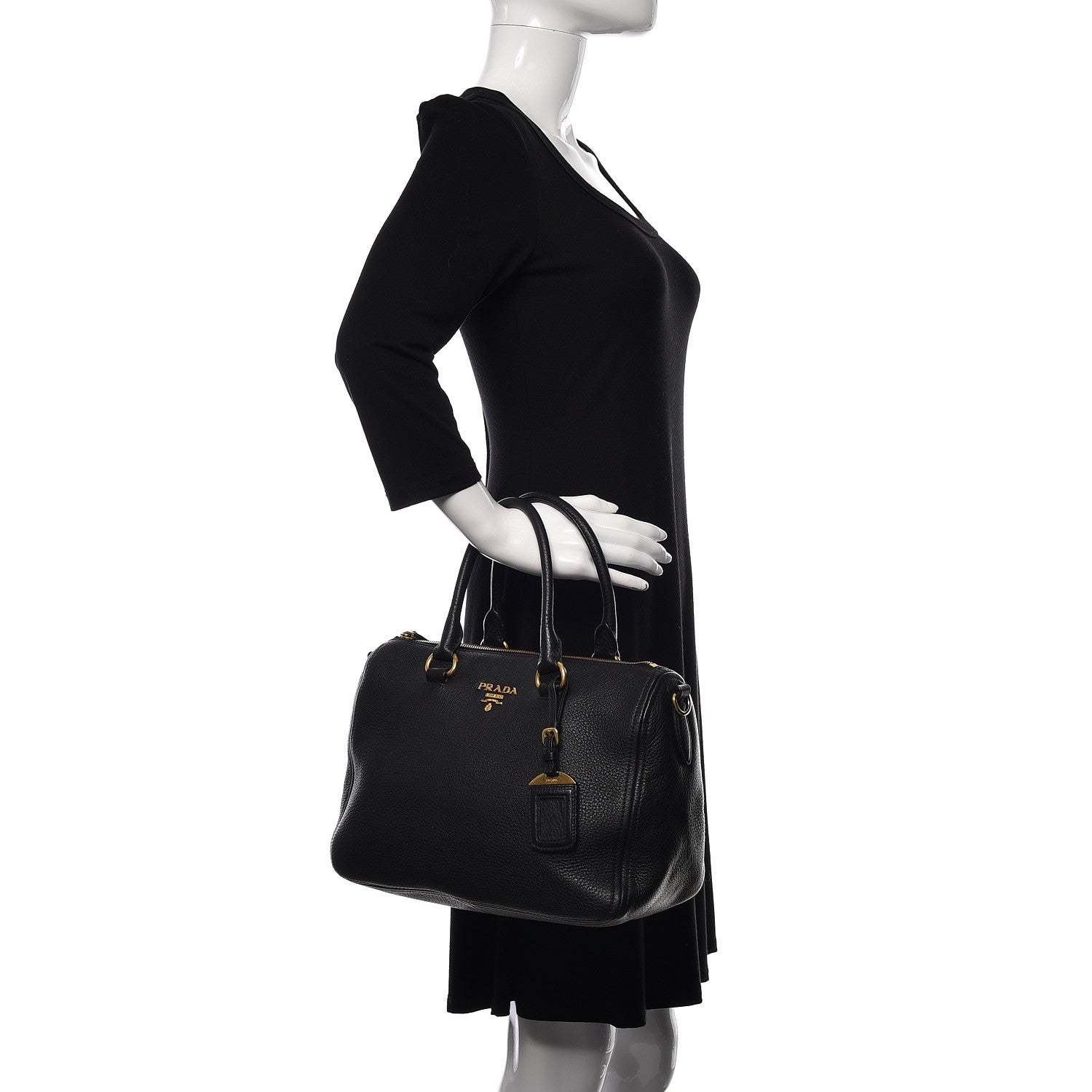 Prada Vitello Phenix Bauletto Black 2 of 10