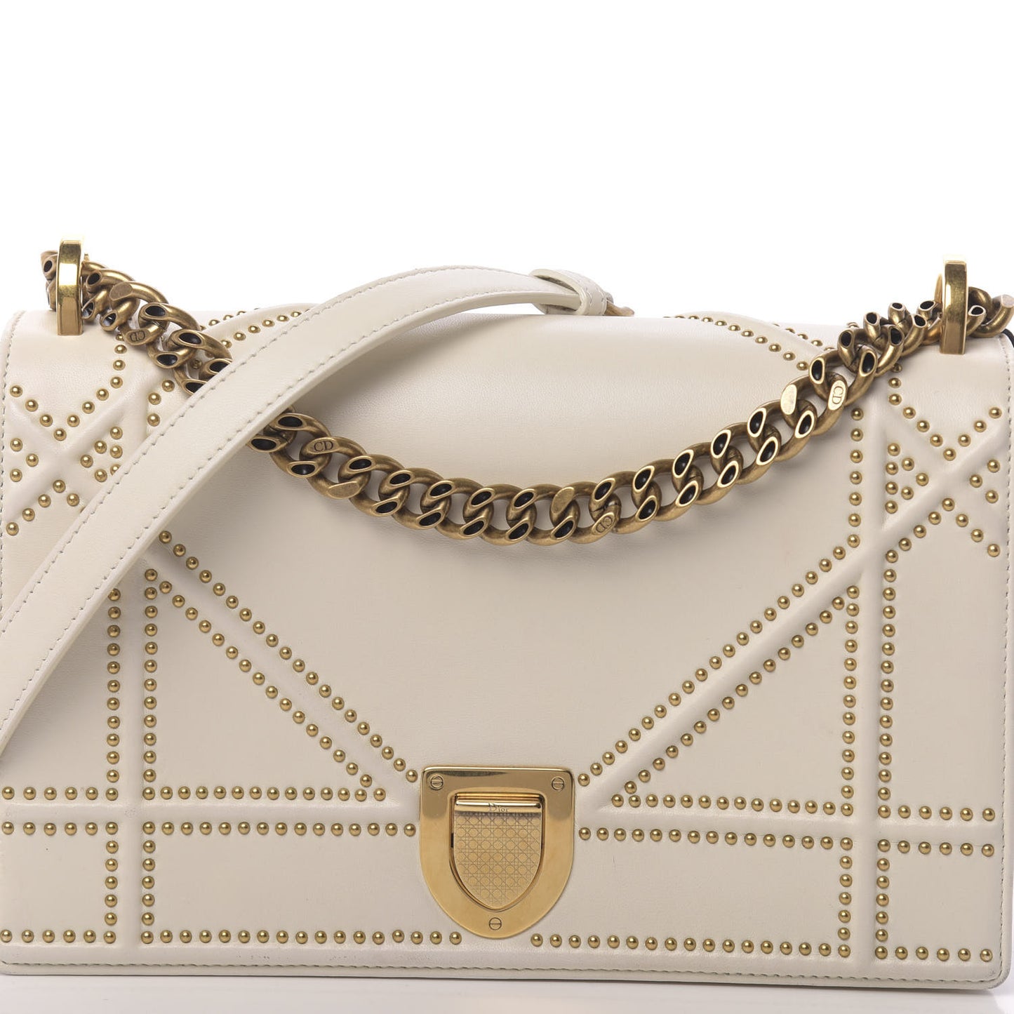 Lambskin Studded Medium Diorama Flap Bag Latte