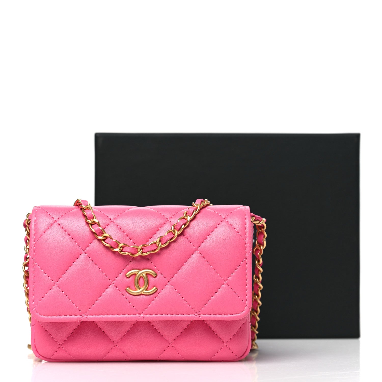 Chanel Lambskin Enamel Quilted Coco Hearts Clutch With Chain Pink