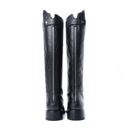 Gucci Guccissima Calfskin Miro Soft Knee High Riding Boots 39 Black 5 of 9