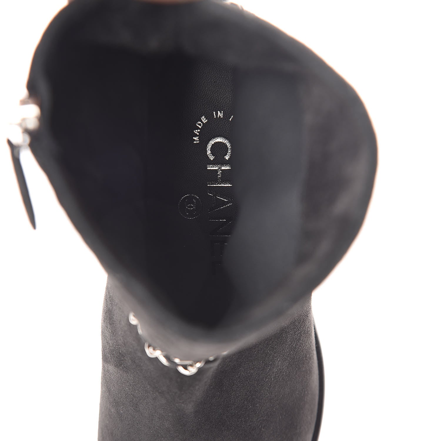 Chanel Suede Calfskin Chain CC Cap Toe Short Boots 37.5 Dark Grey 5 of 7