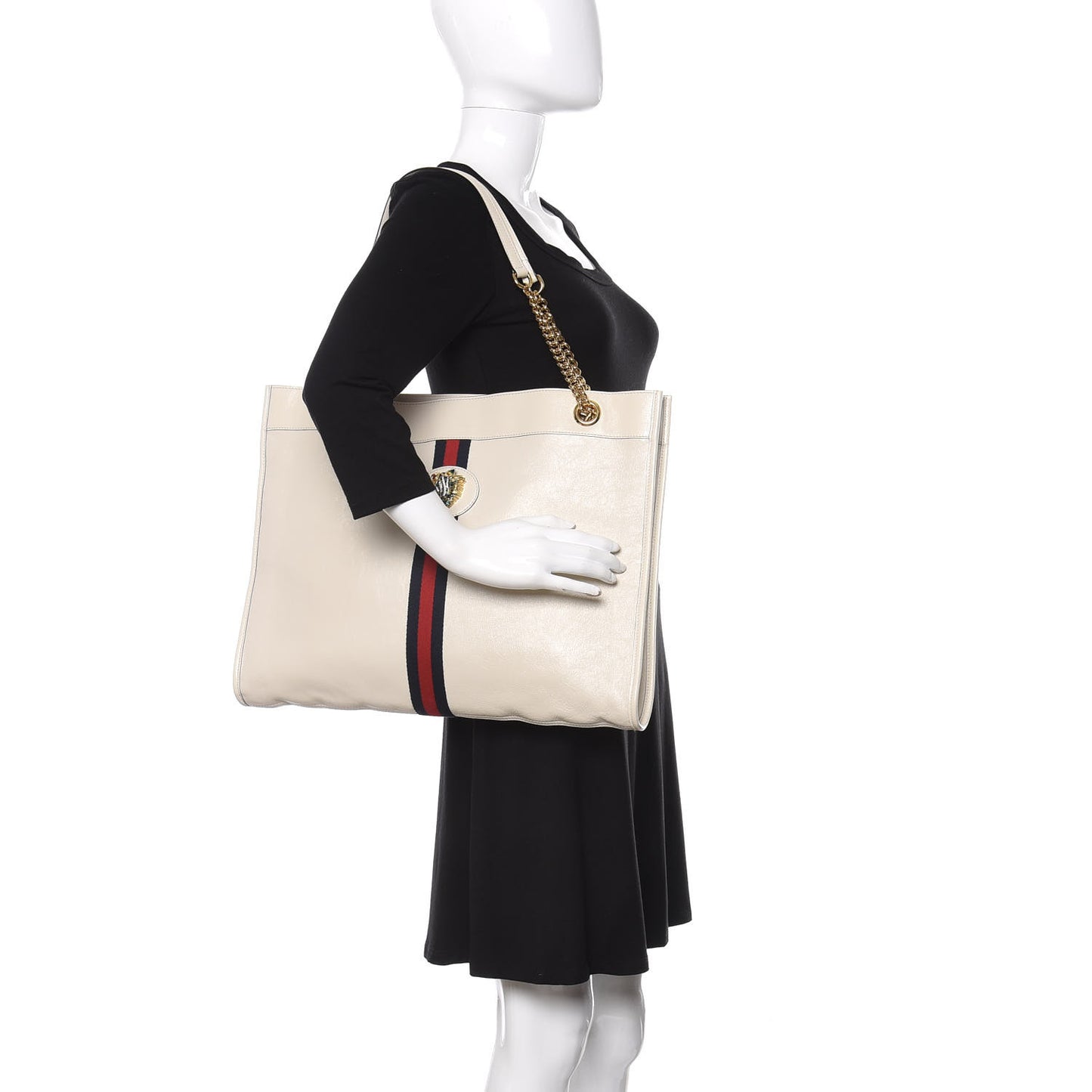 Suede Calfskin Large Rajah Chain Tote White