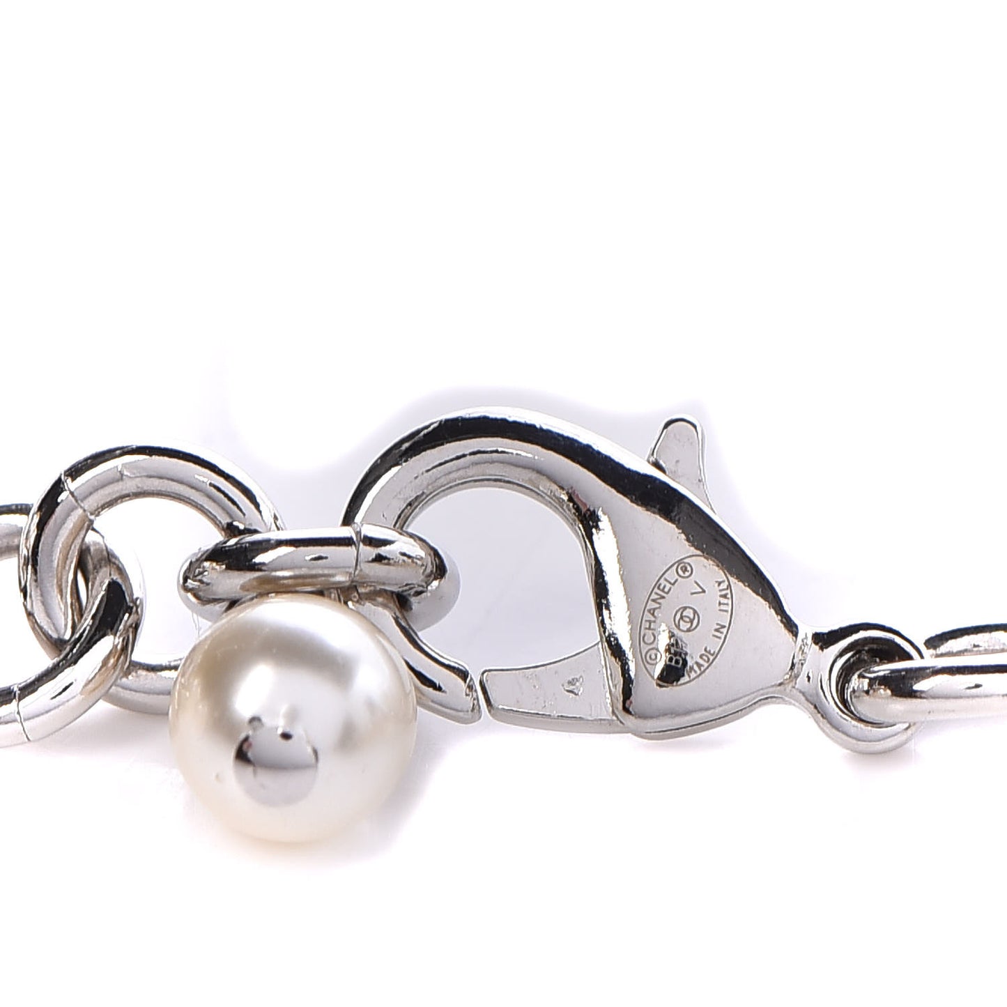 Crystal Pearl CC Long Necklace Silver