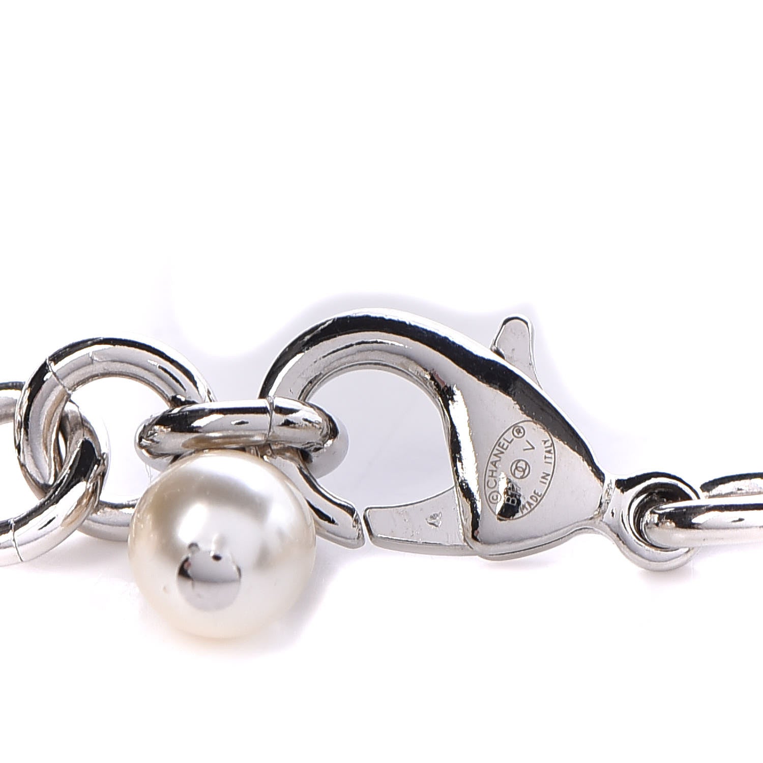 Chanel Crystal Pearl CC Long Necklace Silver 5 of 6