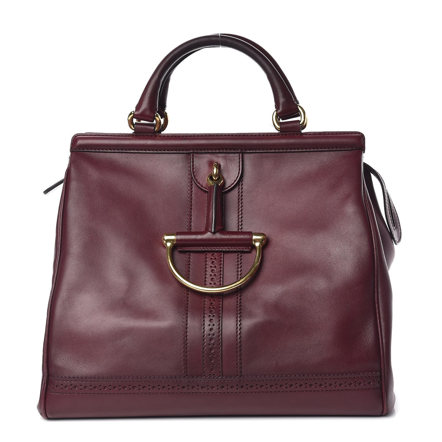 Calfskin Duilio Brogue Top Handle Bag Burgundy