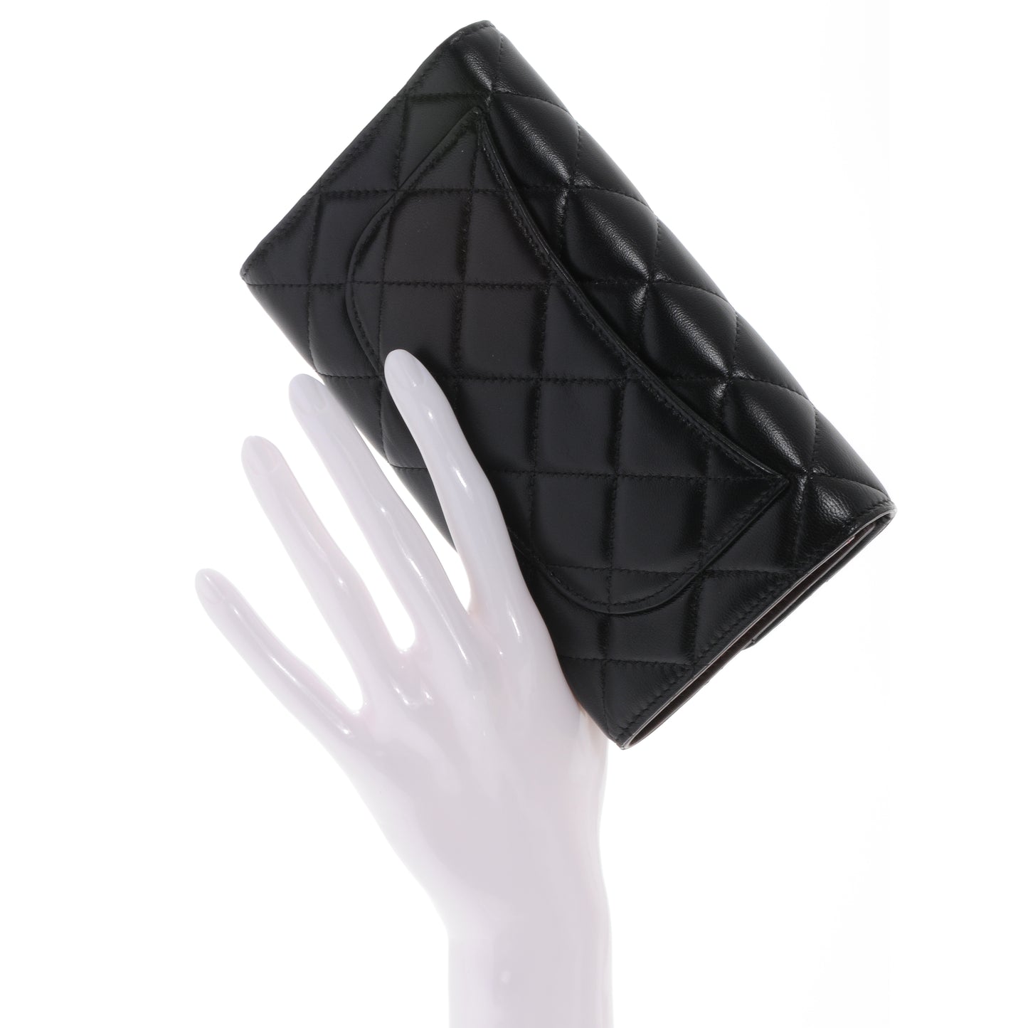 Lambskin Quilted Large Flap Wallet Black