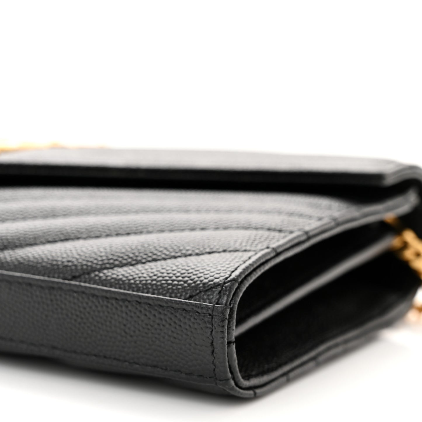 Grain De Poudre Matelasse Chevron Monogram Chain Wallet Black
