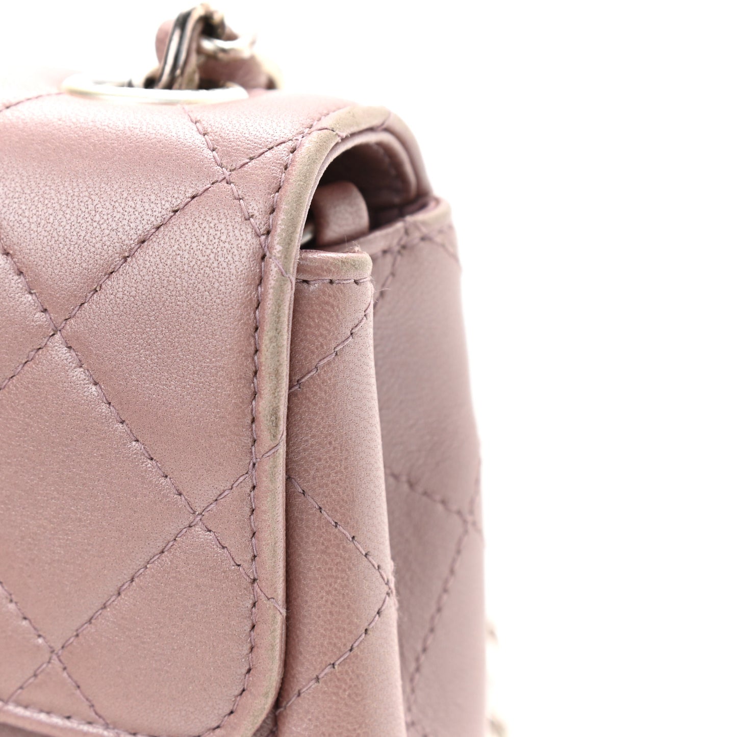 Metallic Lambskin Quilted Extra Mini Rectangular Flap Pink