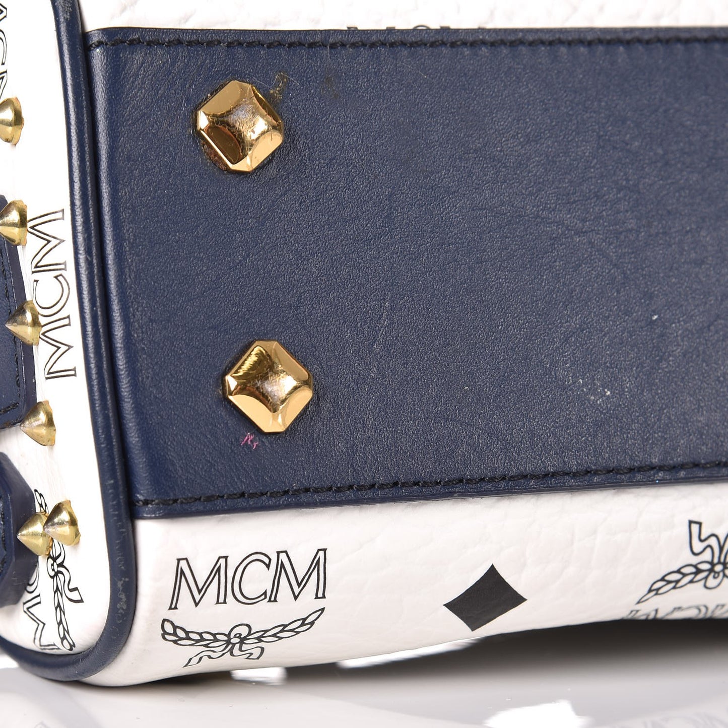 Visetos Studded Mini Boston Bag White Navy