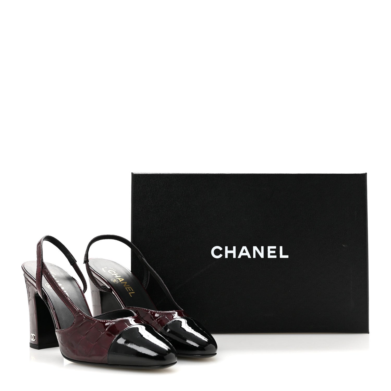 Chanel Patent Calfskin Crocodile Embossed Ballerina Flats 38.5 Dark Burgundy Black 10 of 10