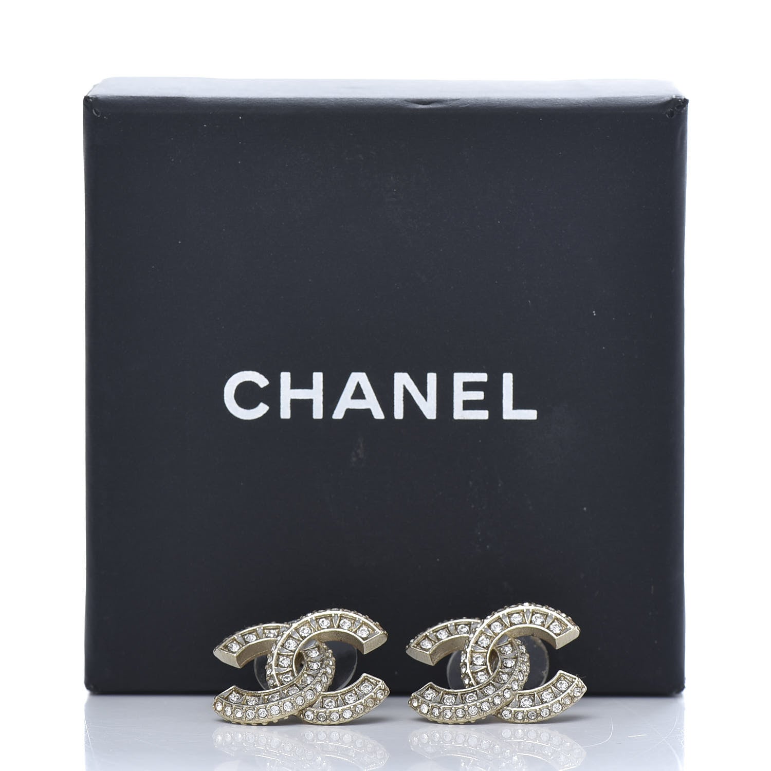 Chanel Crystal Timeless CC Earrings Light Gold 5 of 5