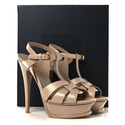 Saint Laurent Calfskin Tribute 105 Platform Sandals 37.5 Dark Beige 10 of 10