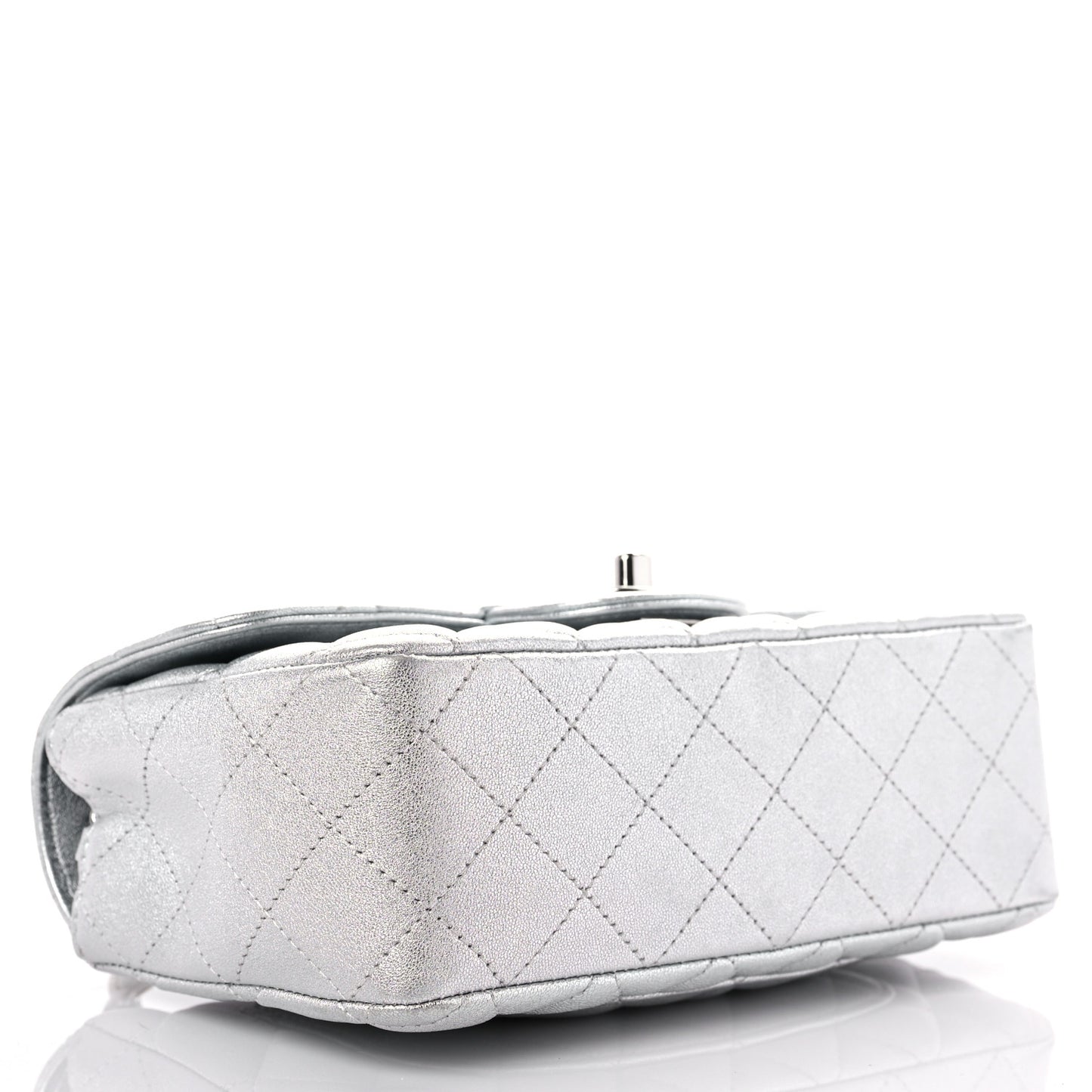 Metallic Lambskin Quilted Mini Rectangular Flap Silver