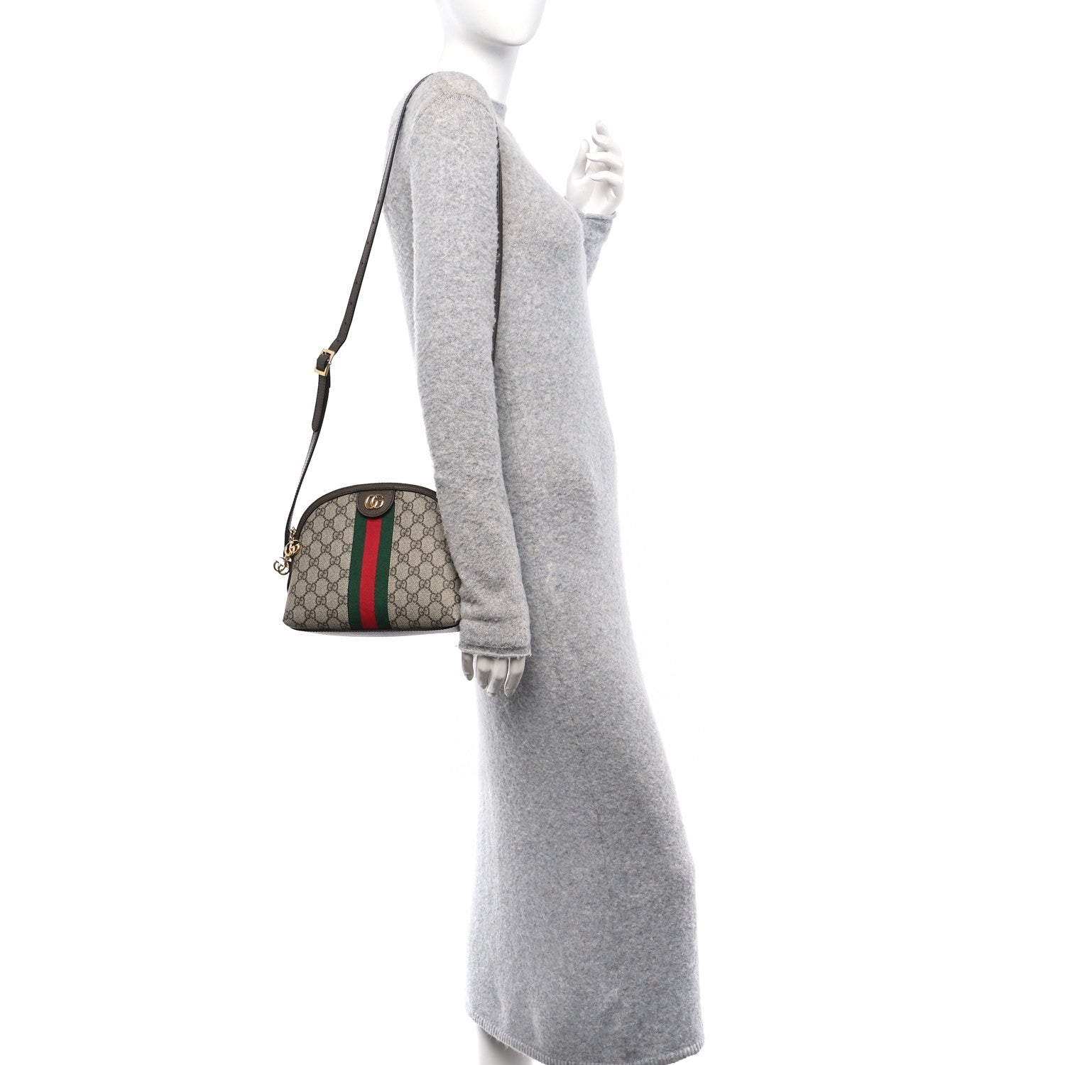 Gucci GG Supreme Monogram Textured Dollar Calfskin Web Small Ophidia Dome Shoulder Bag Beige Ebony New Acero 2 of 11