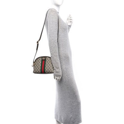 Gucci GG Supreme Monogram Textured Dollar Calfskin Web Small Ophidia Dome Shoulder Bag Beige Ebony New Acero 2 of 11