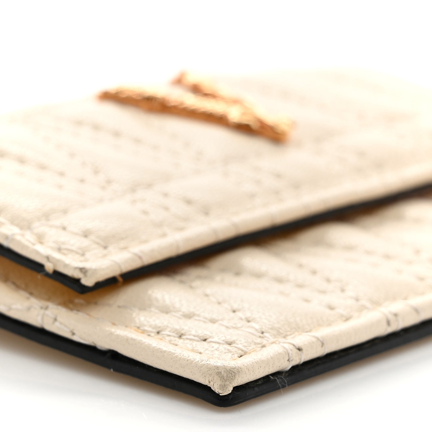 Lambskin Quilted Virtus Chain Card Holder Ecru